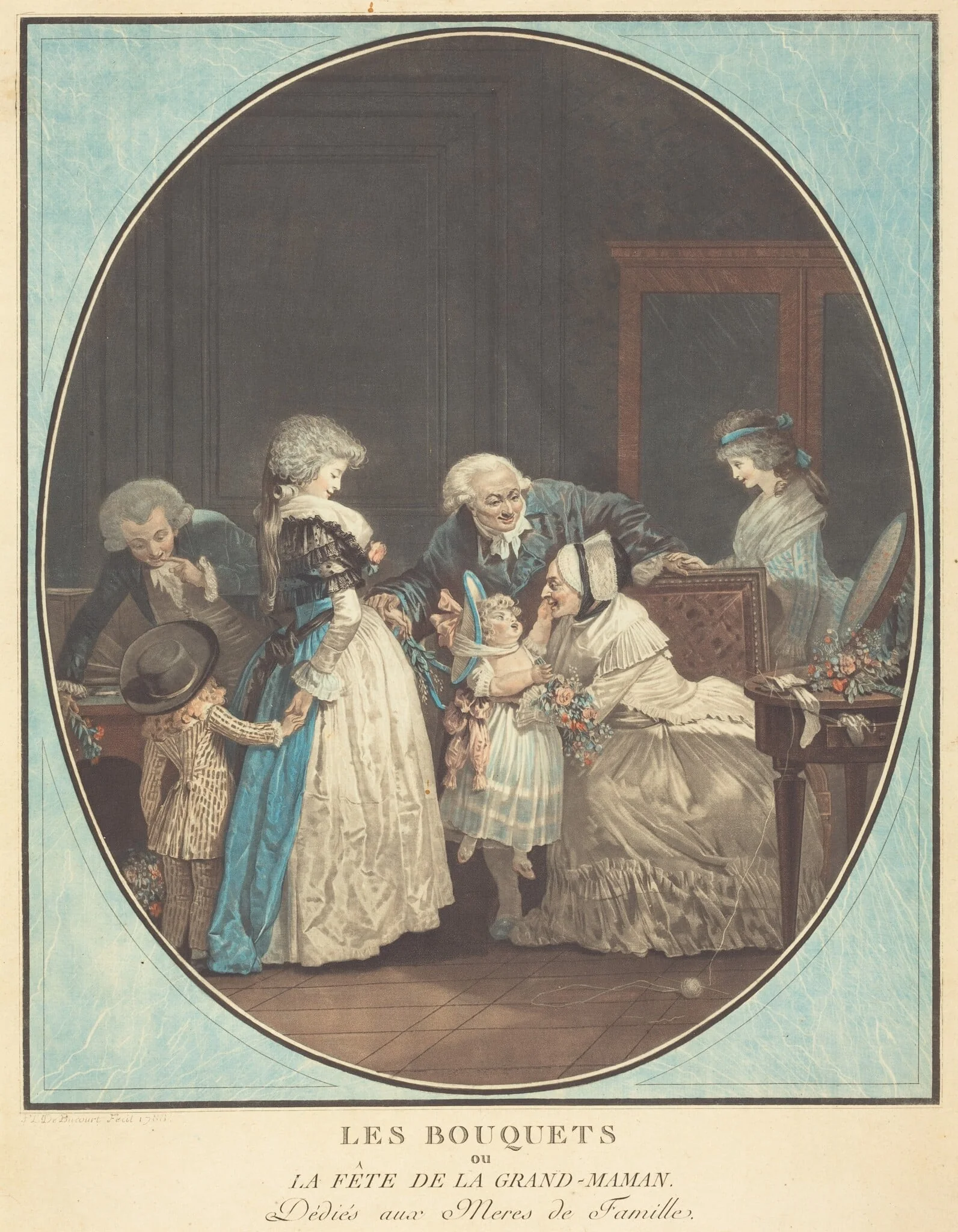 Les Bouquets, ou la Fête de la Grand-Maman, by Philibert-Louis Debucourt, ink, 1788