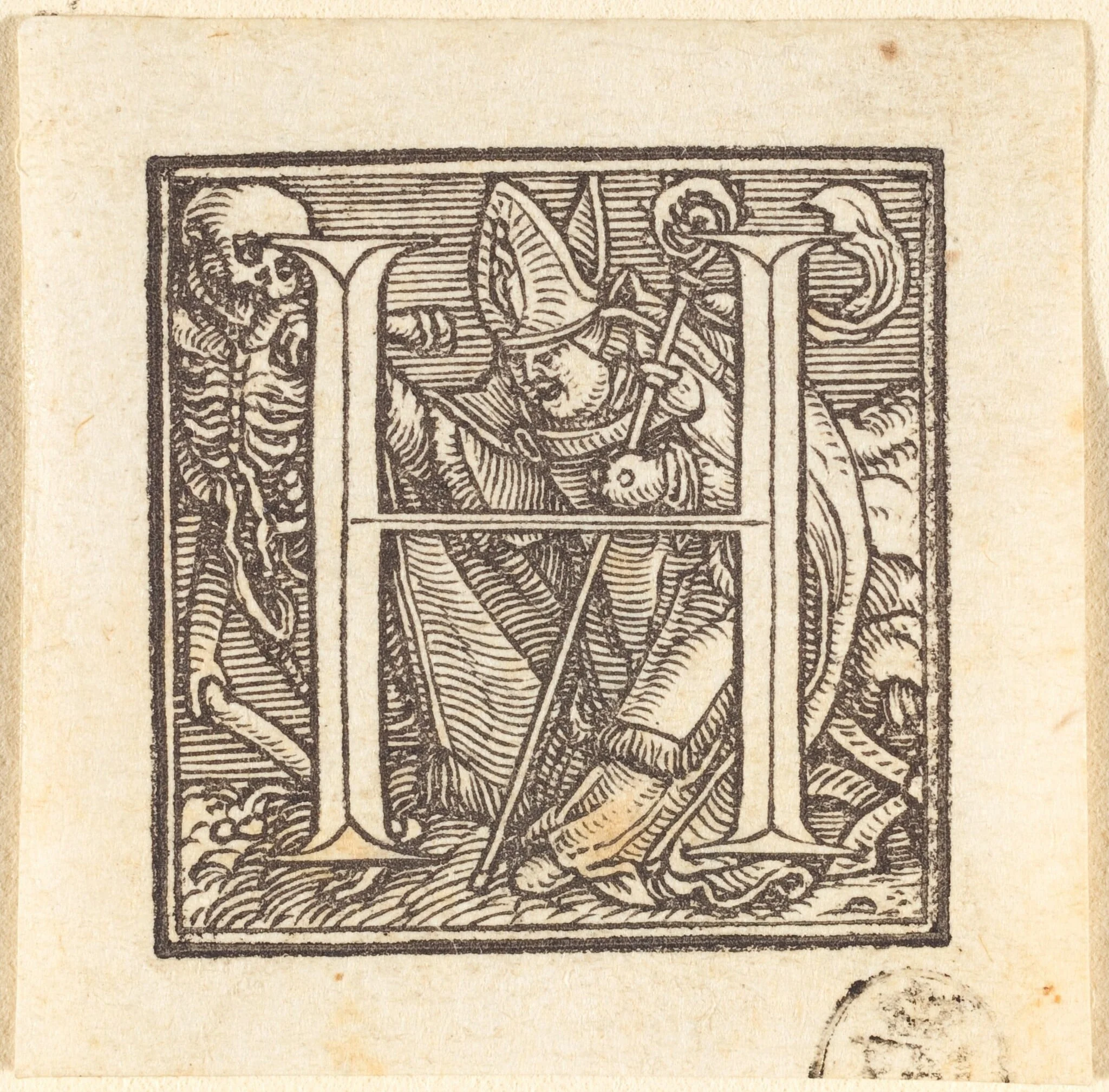Letter H, by Hans Lützelburger, ink, 1523