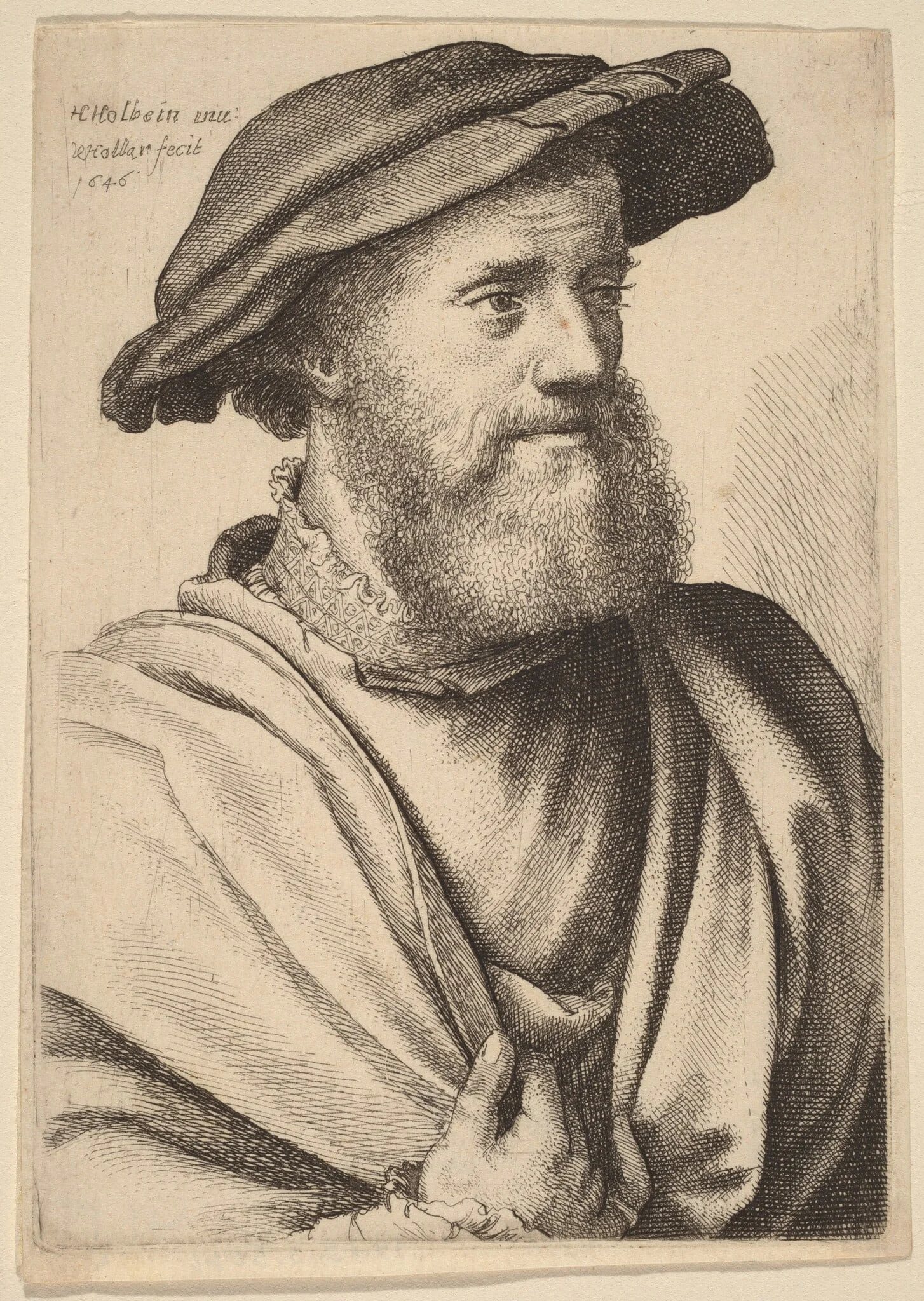 Man with Beard Looking Right (Hans Holbein?), by Wenceslaus Hollar, ink, 1646