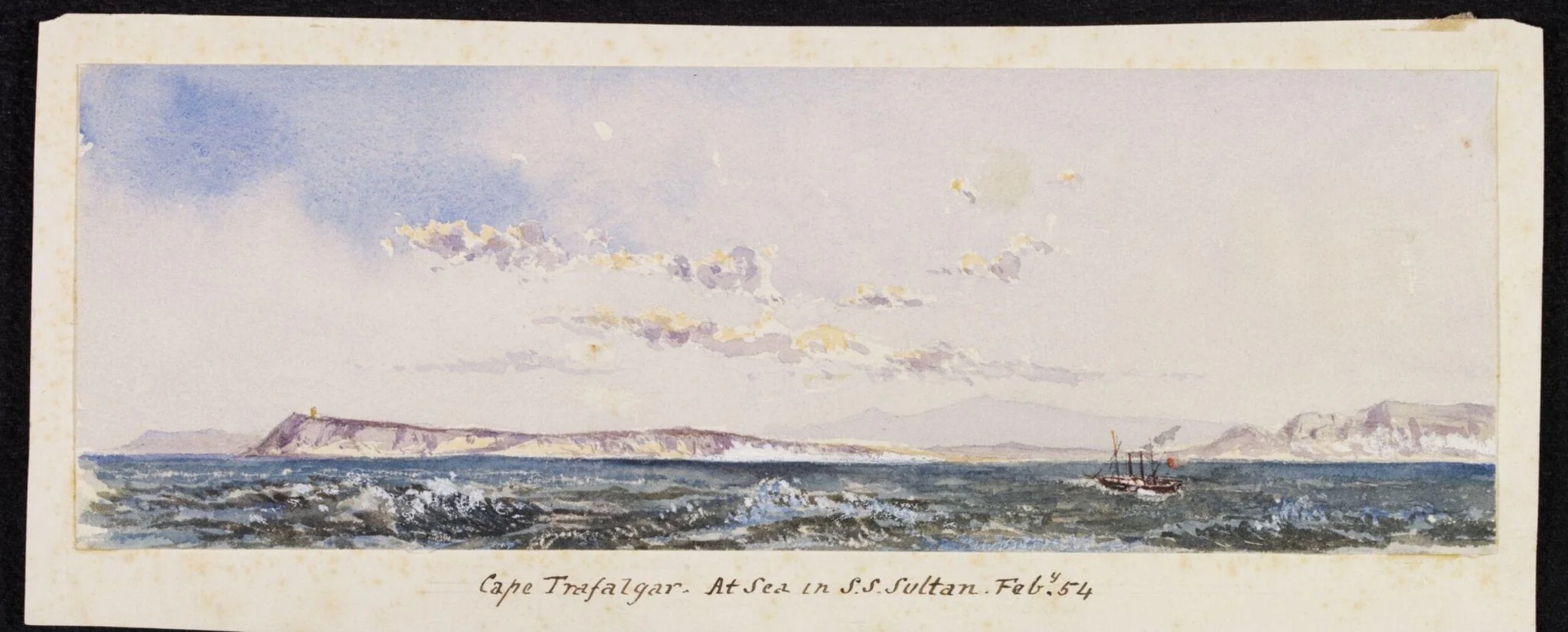 On board the P. & O. Ship Sultan   Cape Trafalgar -, by Unknown, watercolor, 1854