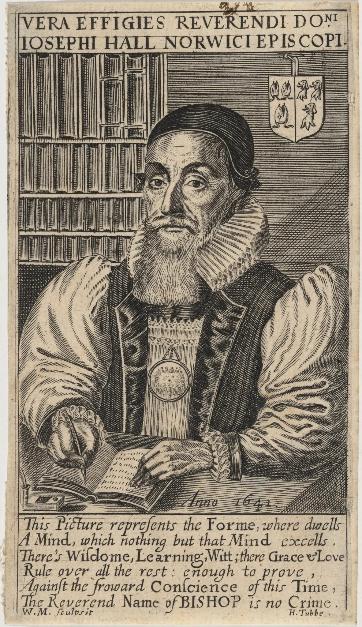 Joseph Hall, Bishop of Norwich, by William Marshall, ink, 1641