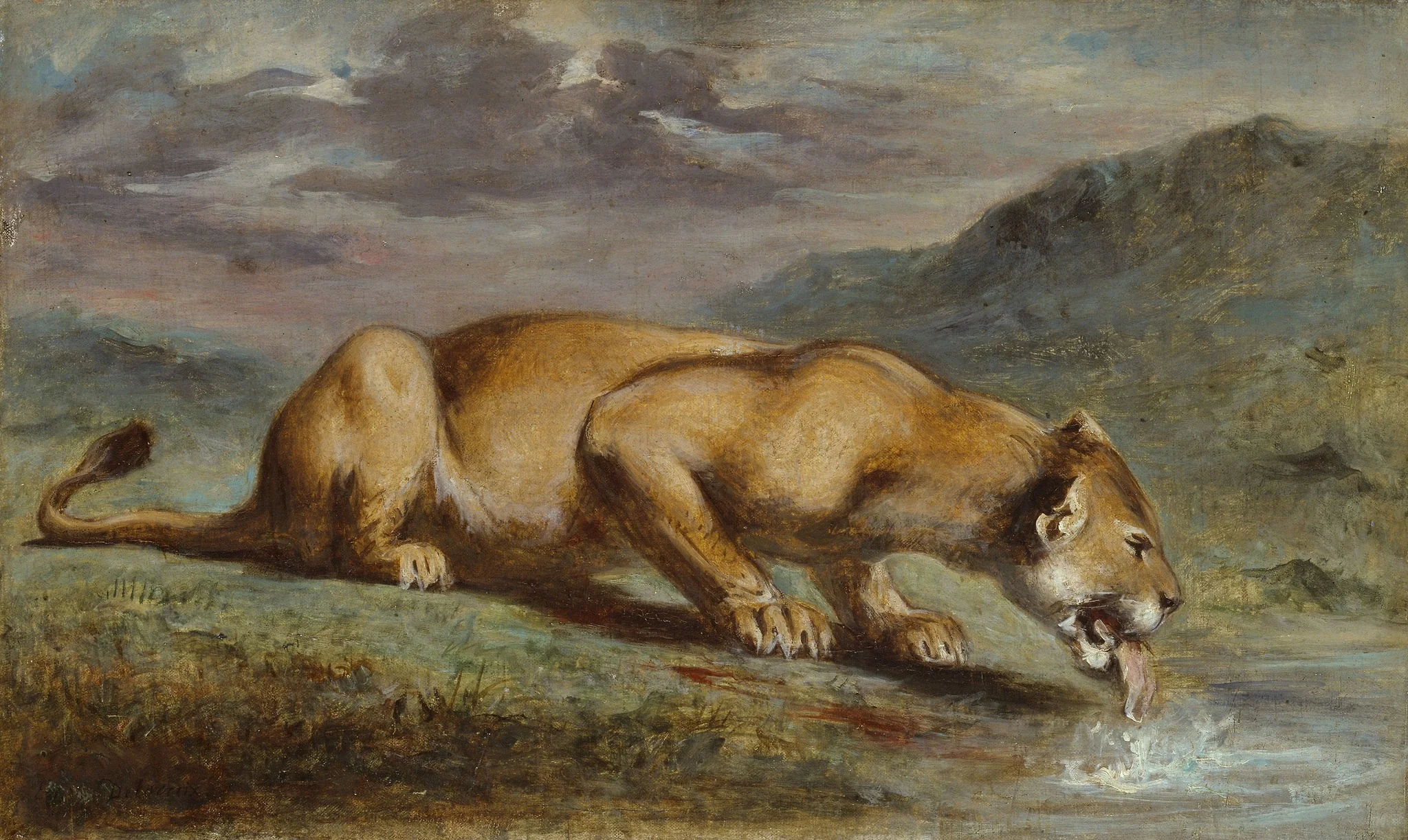 Wounded Lioness, by Pierre Andrieu, oil, 1845