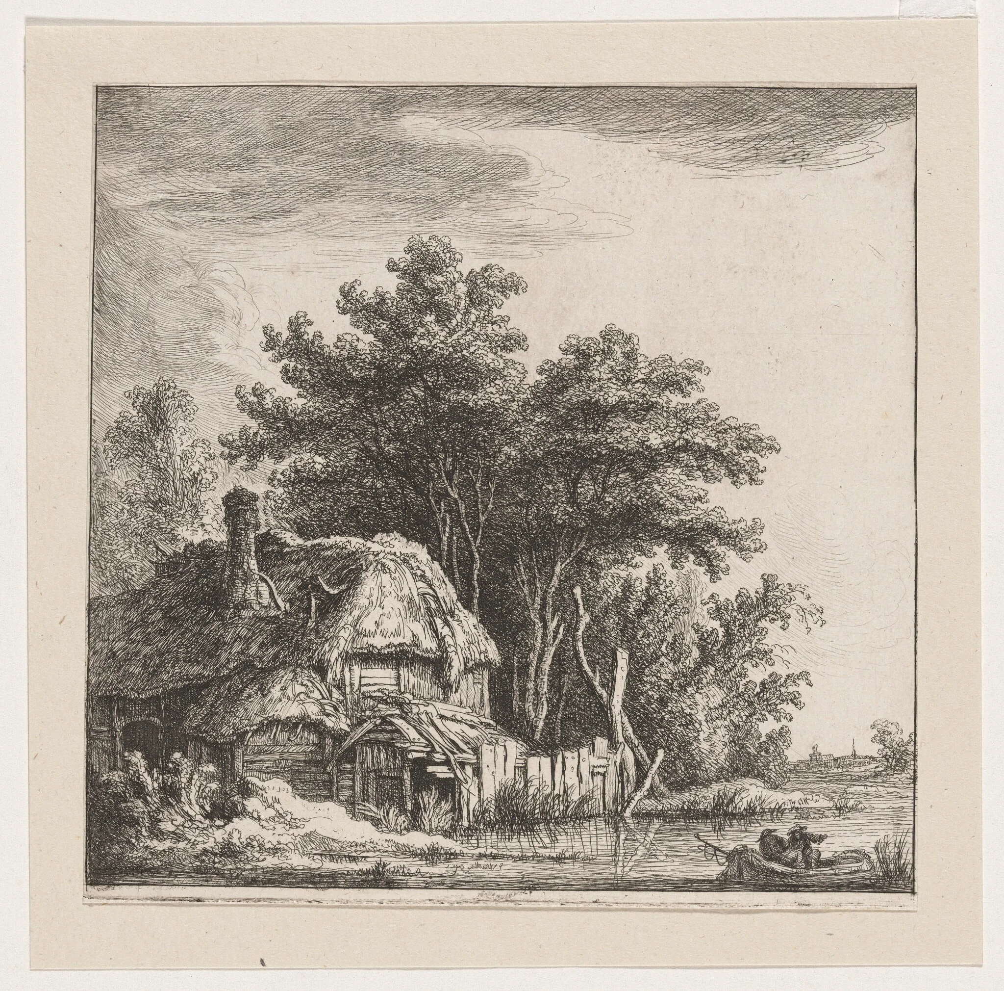 Landscape with Cottage on the Water, by Franz Edmund Weirotter, ink, 1760