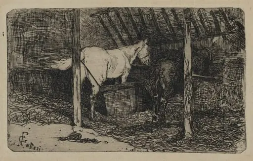 Interior of a Stable with Horses (Interno di stalla con cavalli)