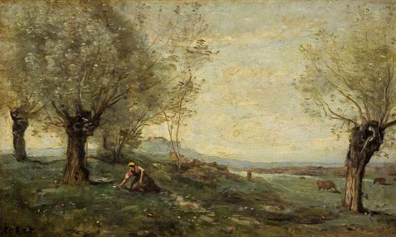 Gathering Primroses, by Jean Baptiste Camille Corot, oil, 1835