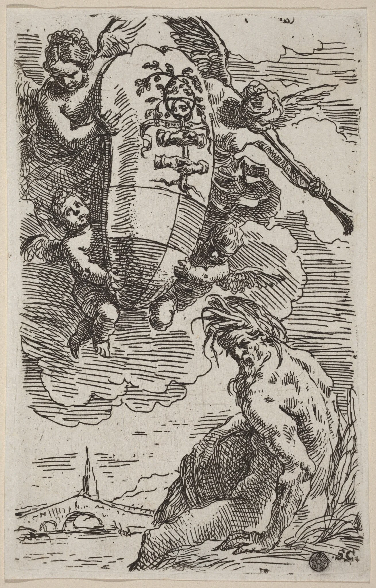 Frontispiece with Coat of Arms, by Simone Cantarini, ink, 1639