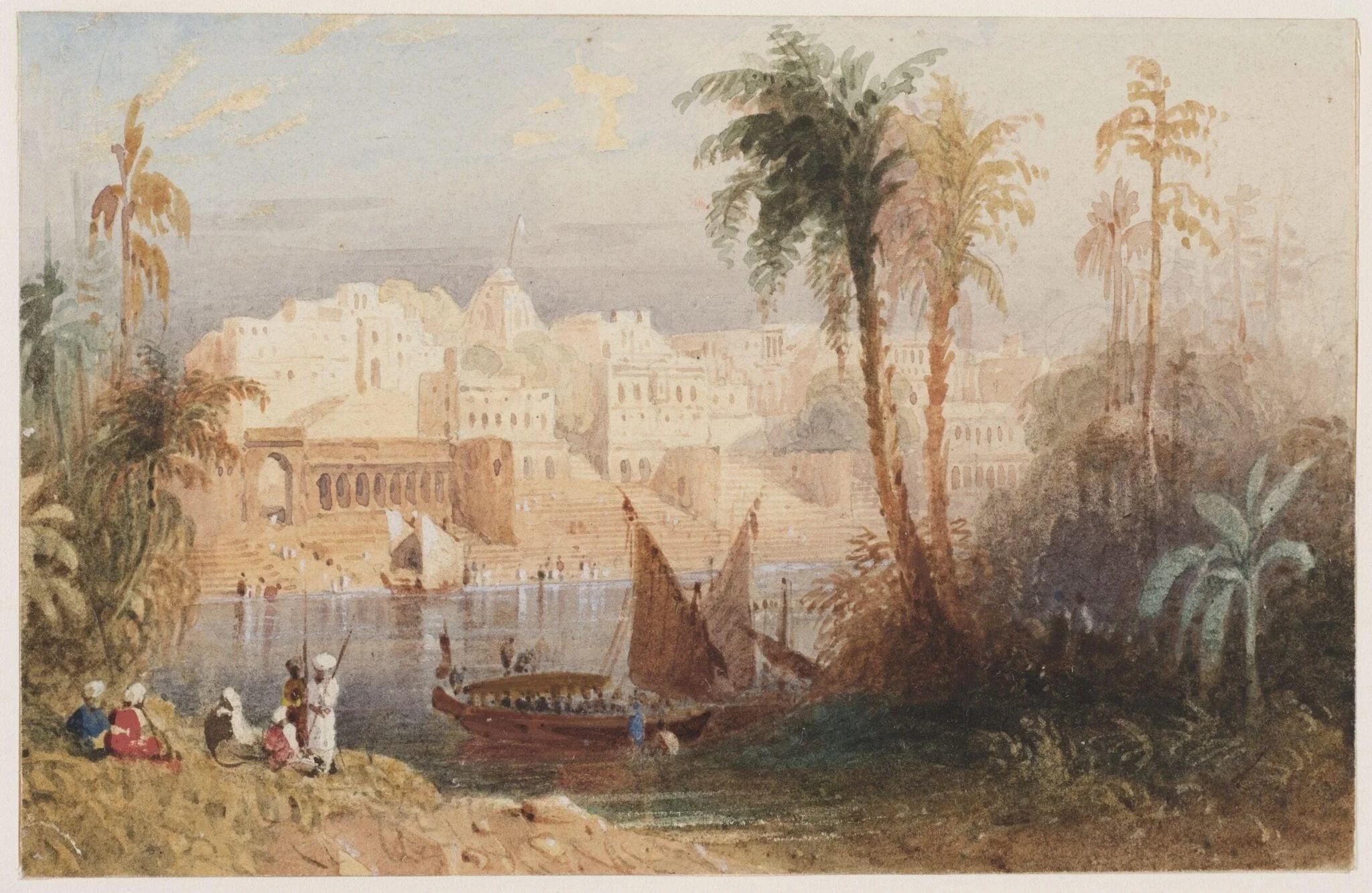 A view of an Indian city beside a river, by Thomas Allom, watercolor, 1804