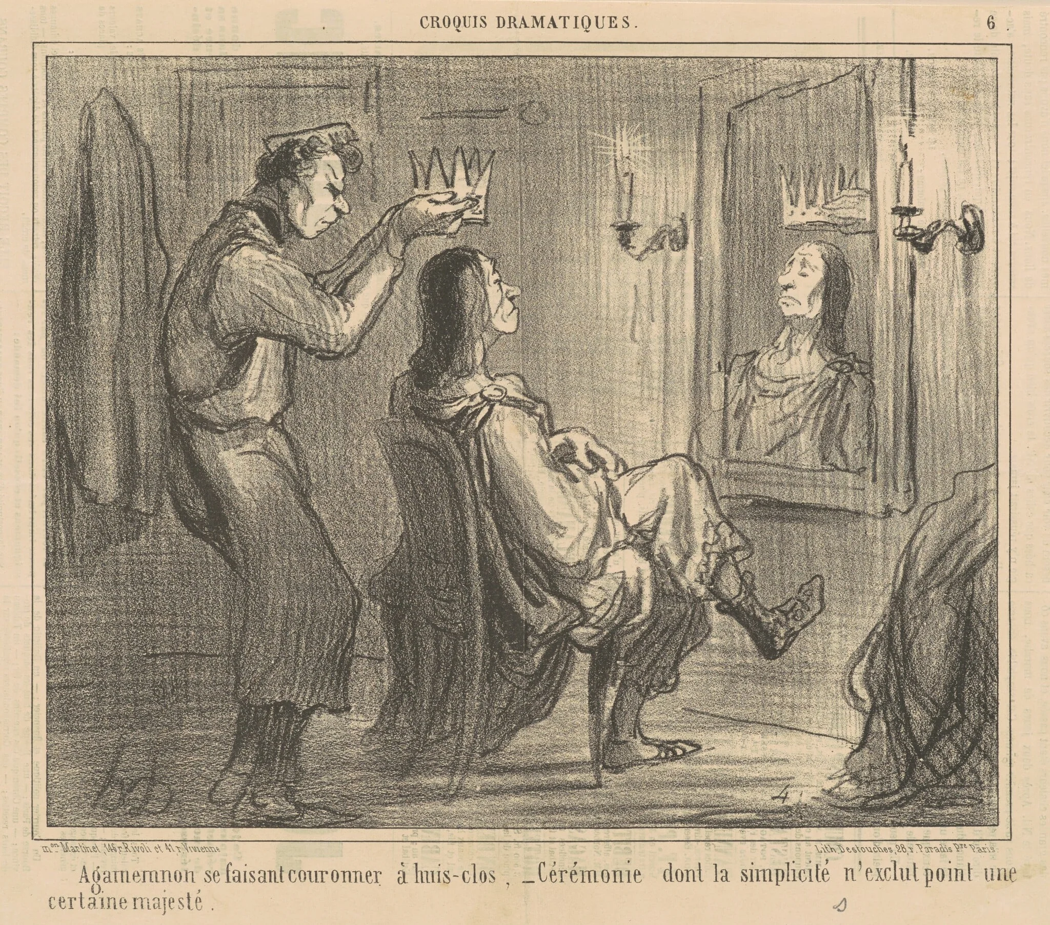 Agamemnon se fiasant couronner a huis-clos, by Honoré Daumier, ink, 1856