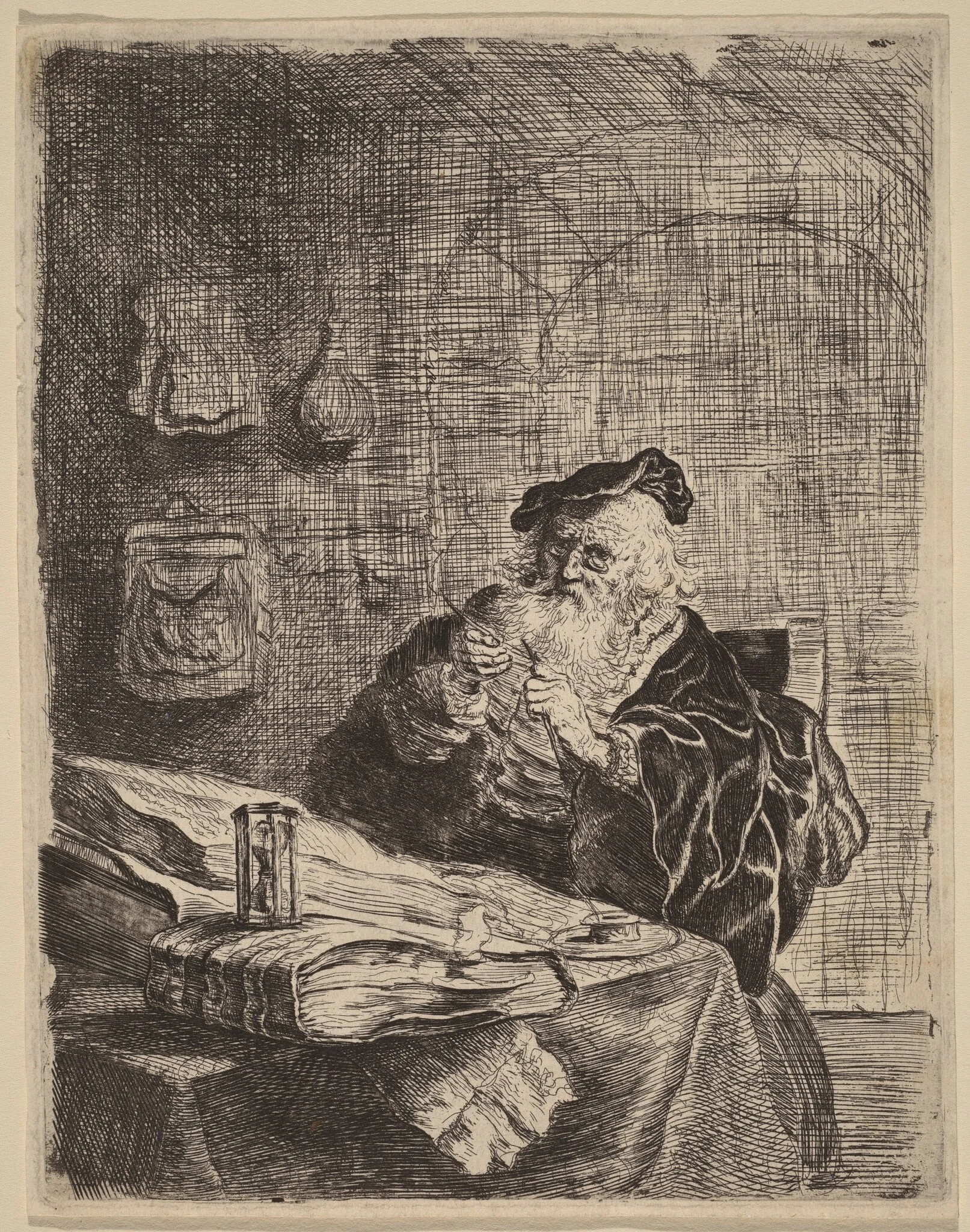 Man with a Penknife, by Salomon Koninck, ink, 1632