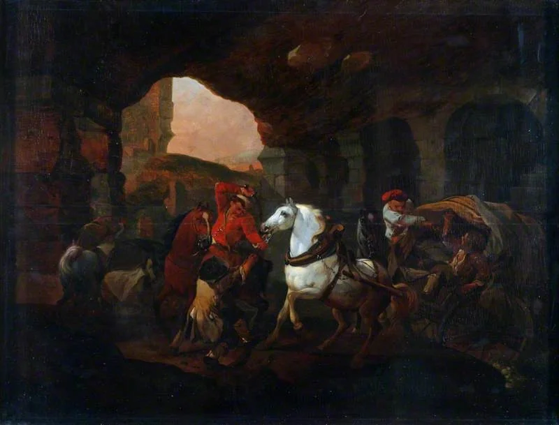 Brigands Attacking Wagoners, by Johann Melchior Roos, oil, 1696