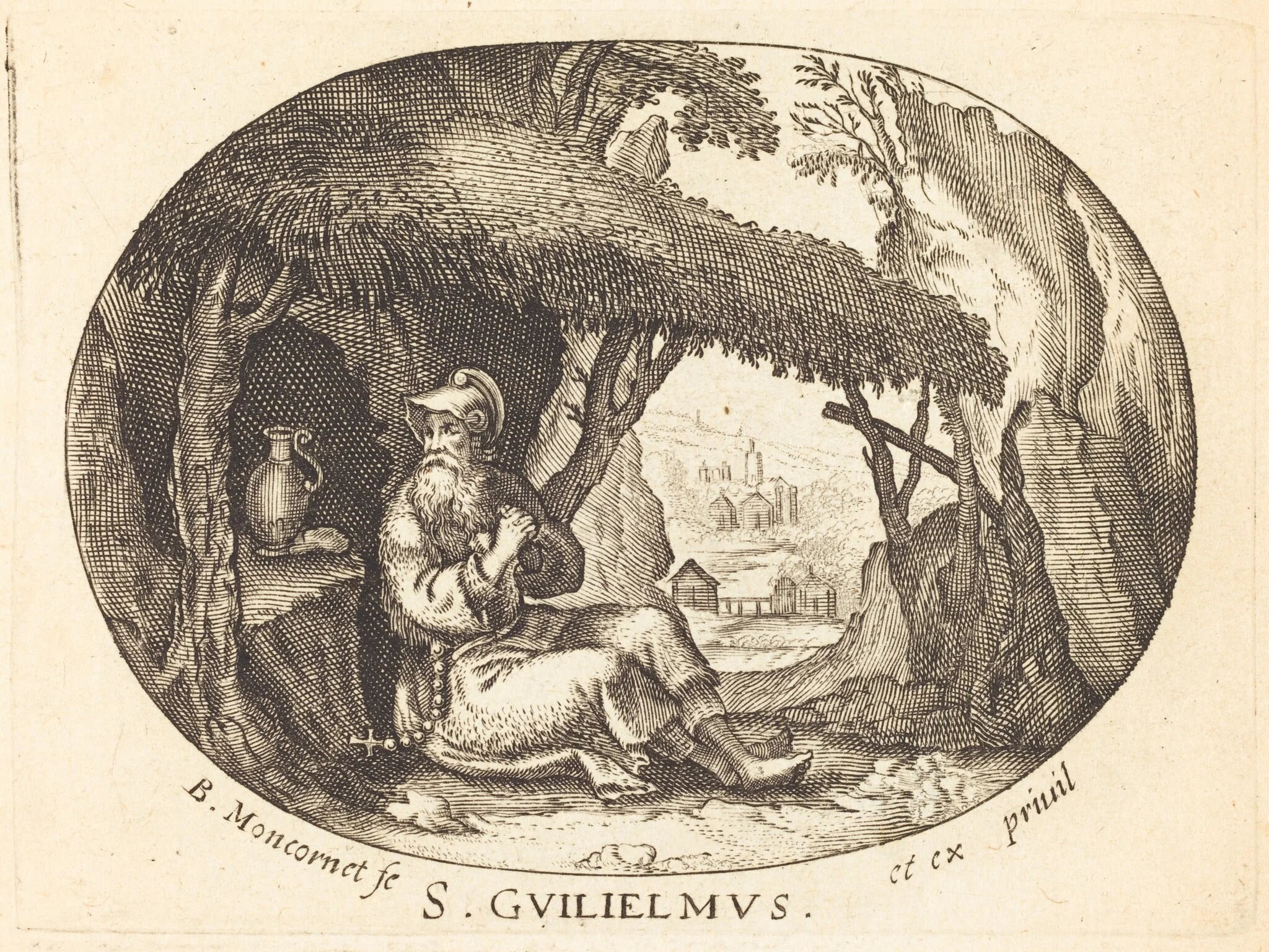 Saint William the Hermit, by Balthasar Moncornet, ink, 1634