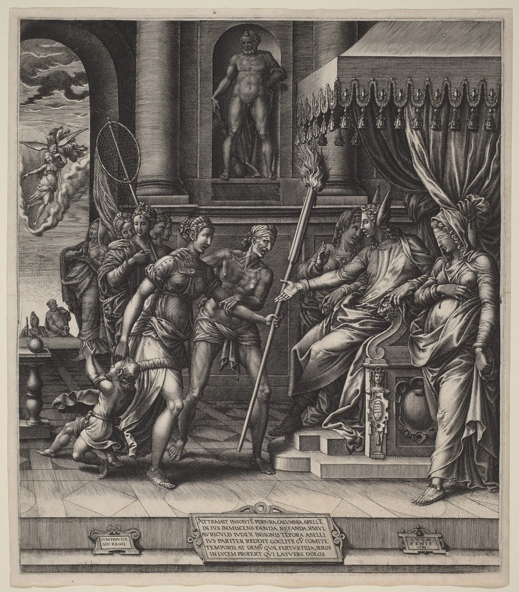 The Calumny of Apelles, by Giorgio Ghisi, ink, 1560