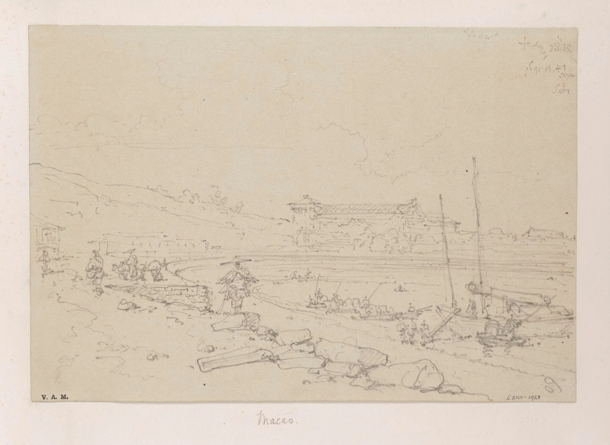 The church and convent of S. Francisco, Macau, from across the bay, by George Chinnery, 19