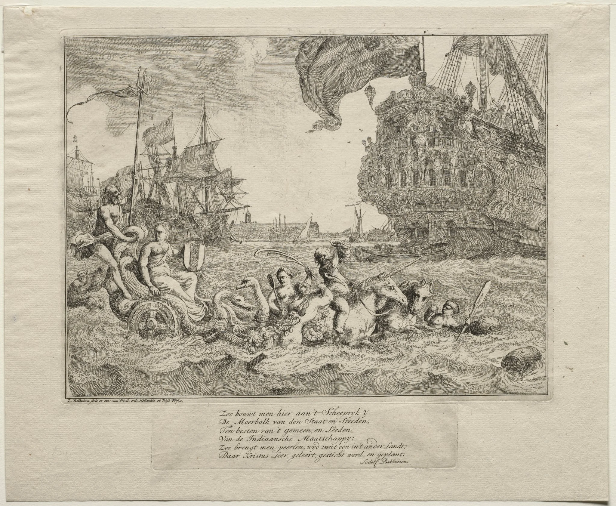 The Personification of Amsterdam Riding in Neptune's Chariot, by Ludolf Bakhuizen, 1701