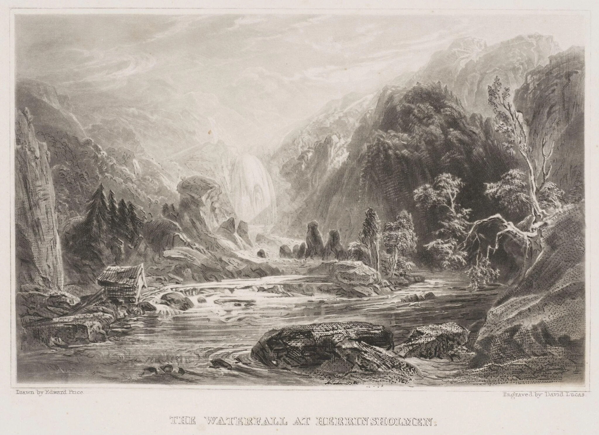 The Waterfall at Herrinsholmen, by Edward Price, 1834