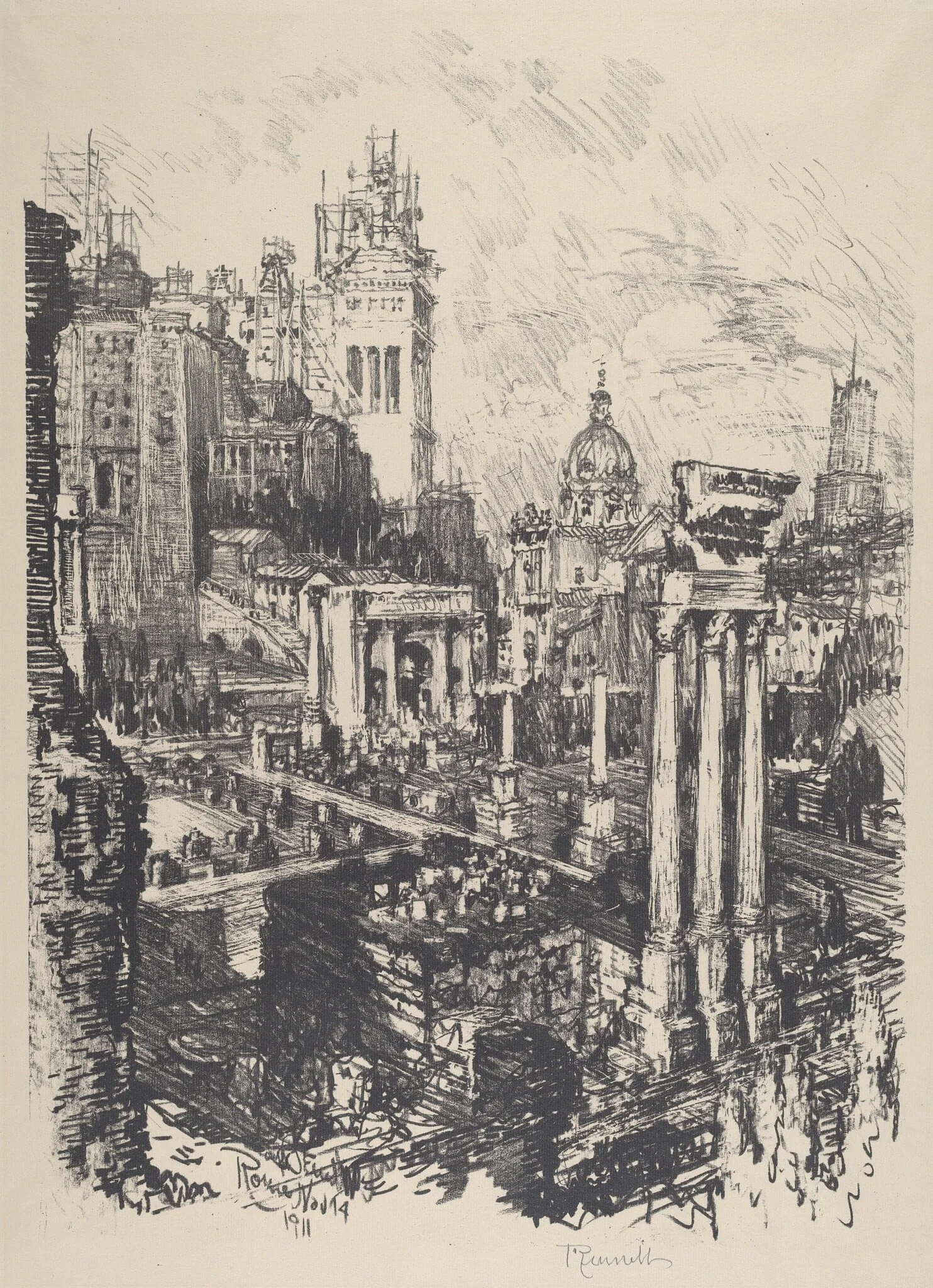 Old and New Rome, Victor Emanuel Monument, by Joseph Pennell, ink, 1911