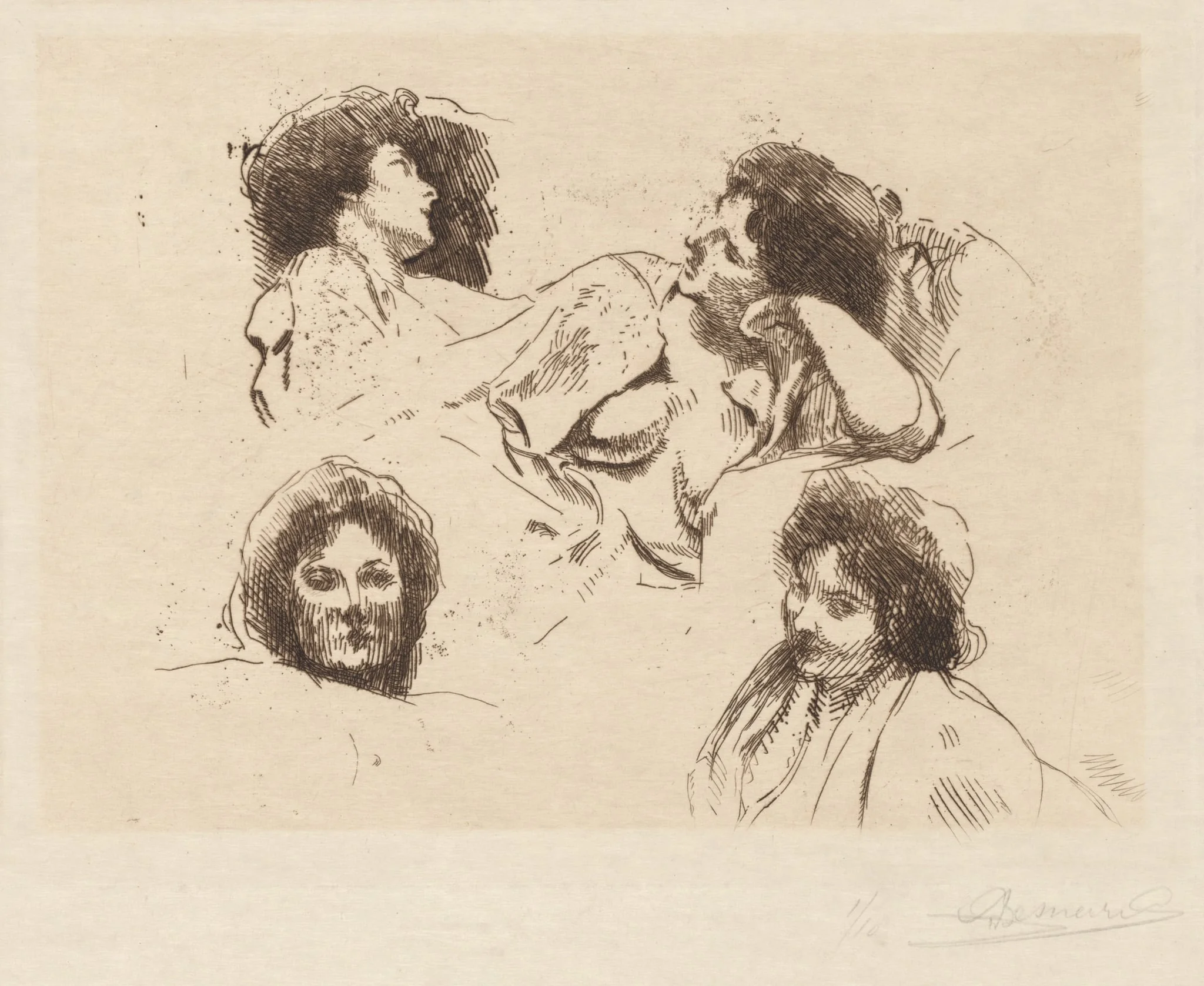Four Heads of Women: Study for “The Happy Island” (Quatre têtes de Femmes: Étude pour “L’Ile Heureuse”), by Paul-Albert Besnard, 1899