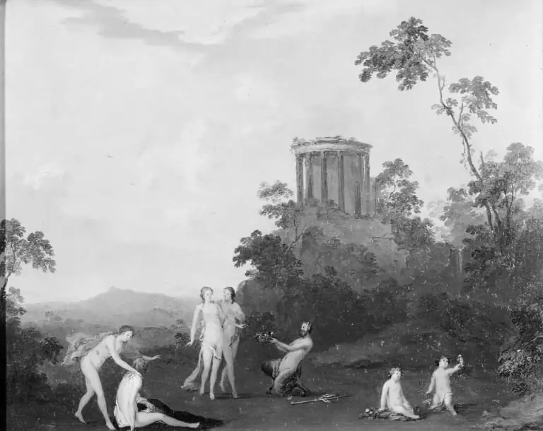 Nymphs and Satyr in front of a Temple