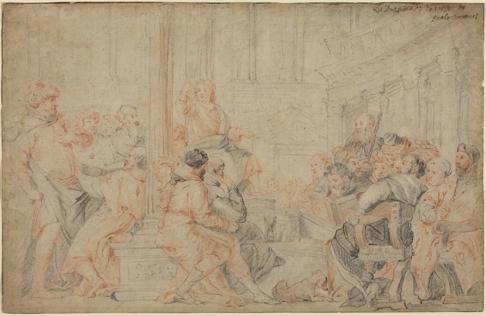 Christ among the Doctors, by Flemish 17th century, chalk, 1650