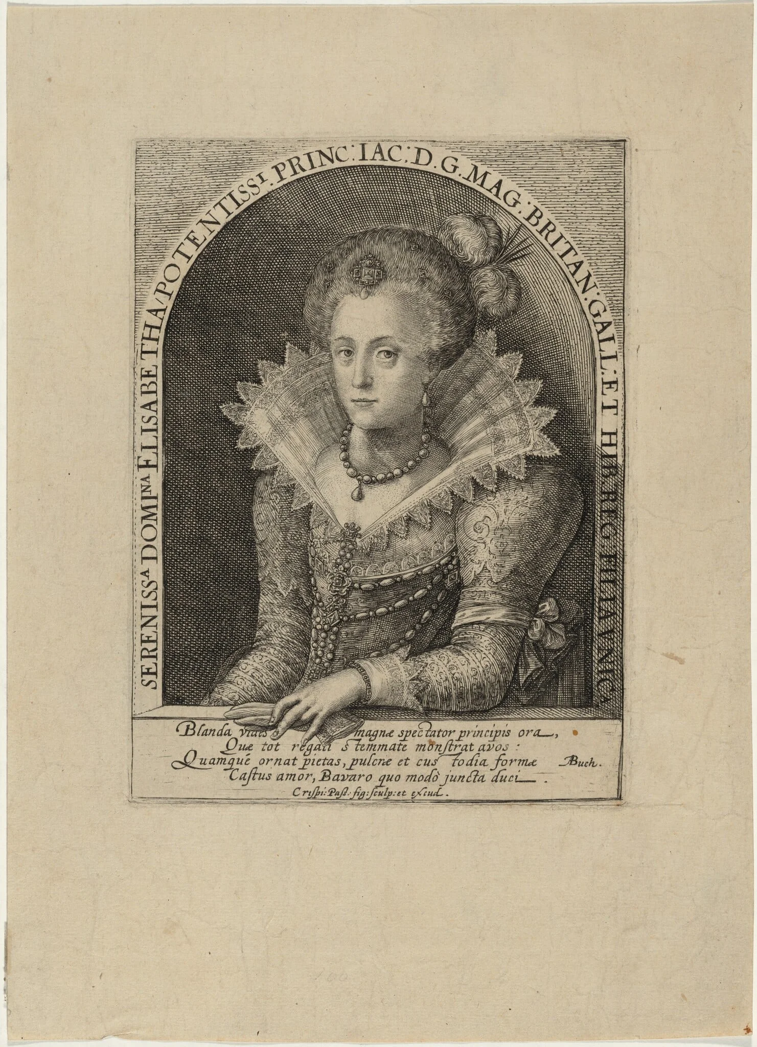 Elizabeth, Princess, Wife of the Elector Palatine Frederick V, King of Bohemia, by Crispijn van de Passe I, ink, 1601