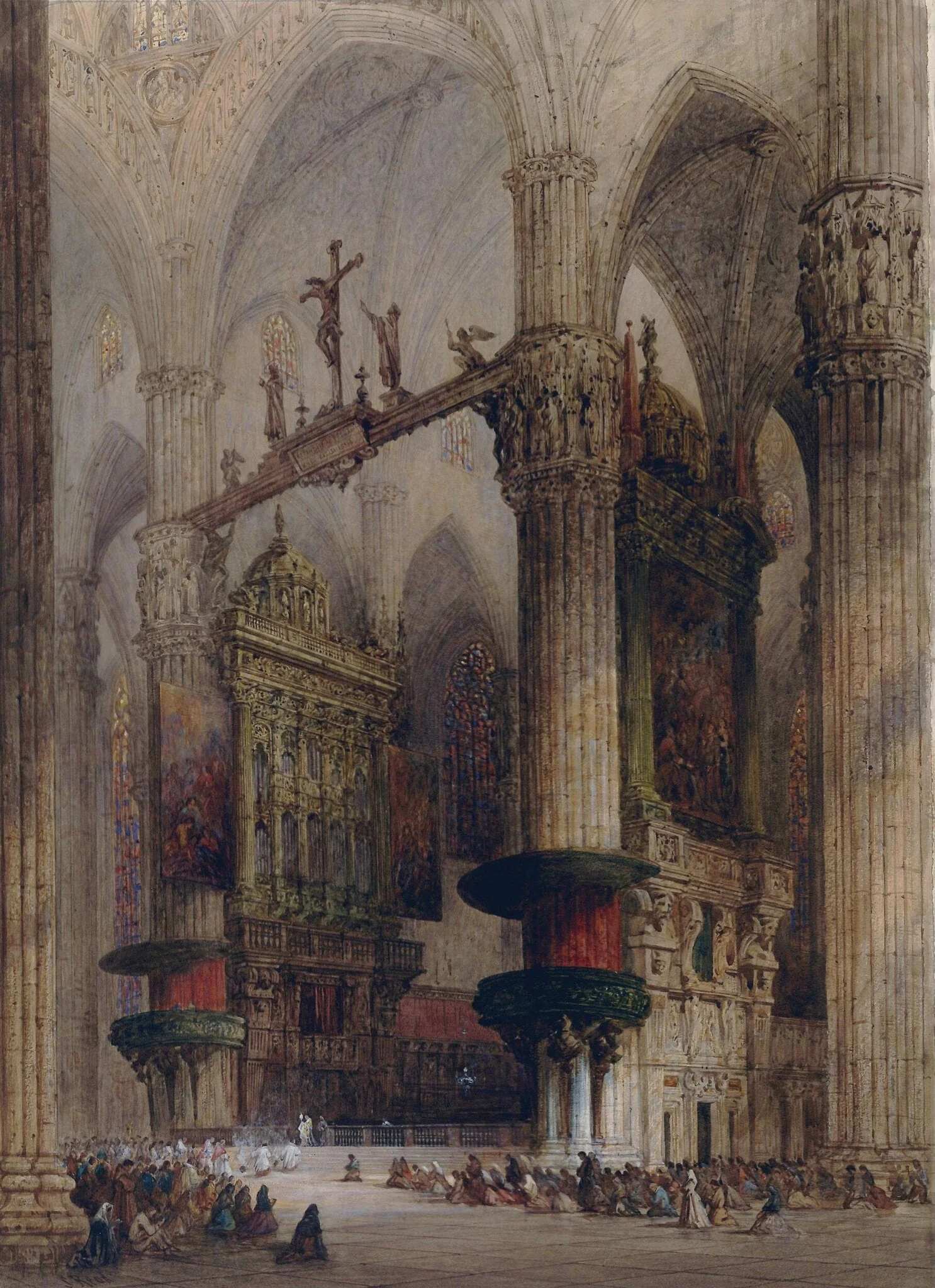 Interior of Milan Cathedral, by Samuel Read, watercolor, 1850