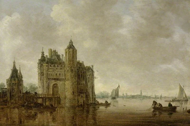 A watergate by an estuary, by Jan van Goyen, oil, 1644