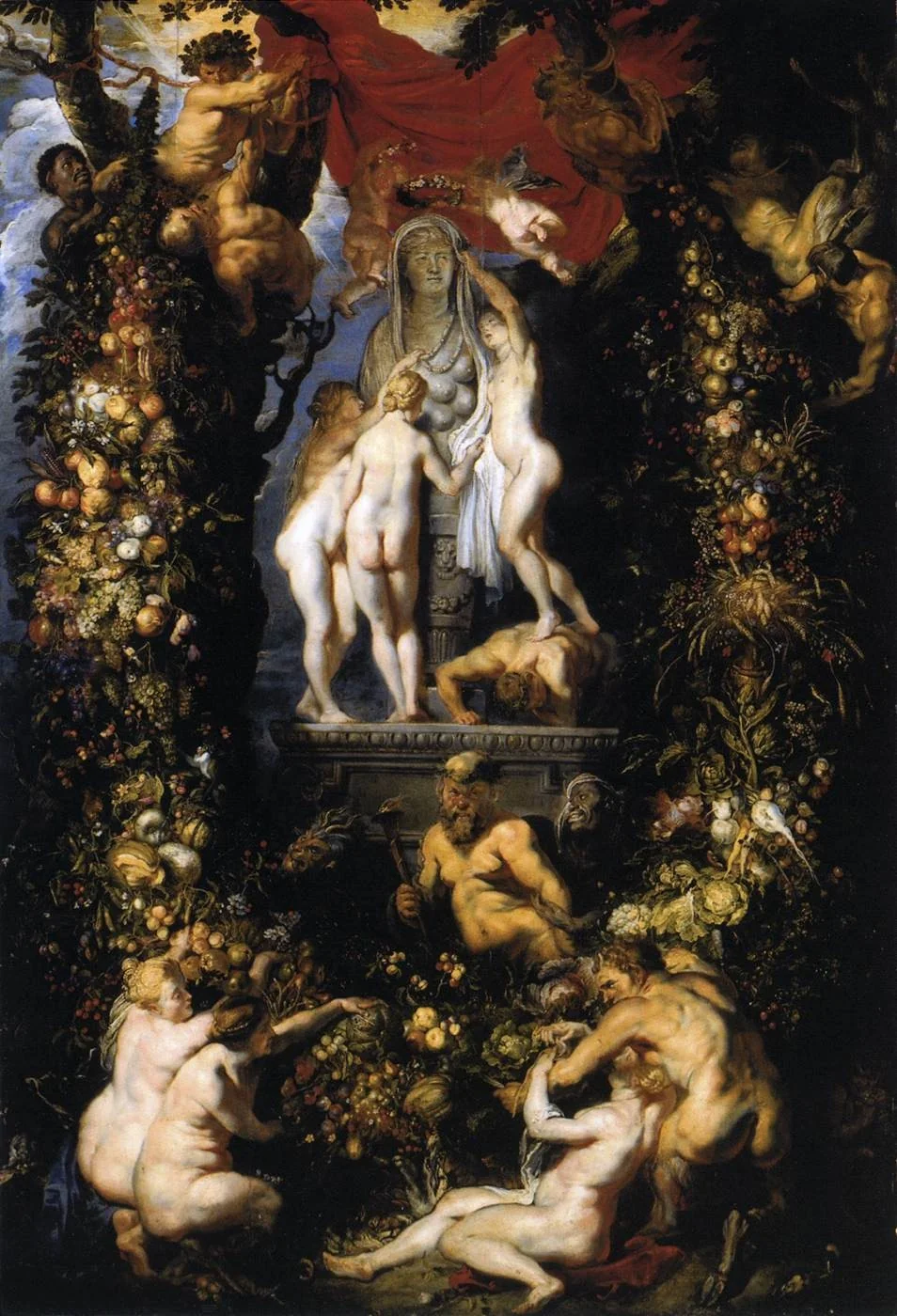 Nature adorning the three graces, by Peter Paul Rubens, oil, 1615