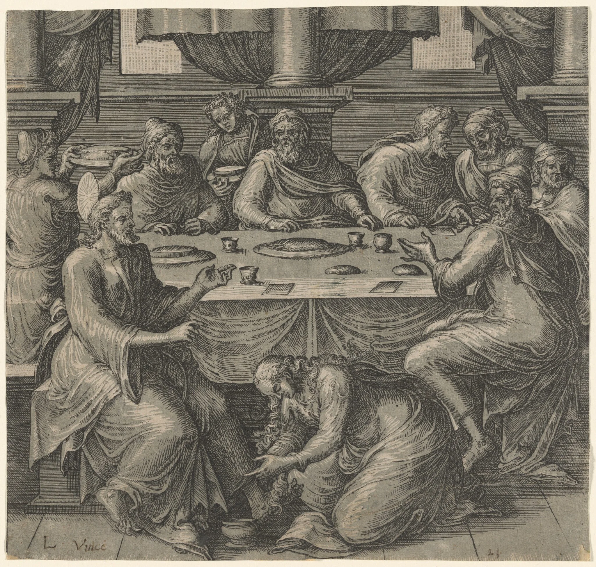Christ at the Table of Simon the Pharisee, by Netherlandish 16th Century, ink, 1570