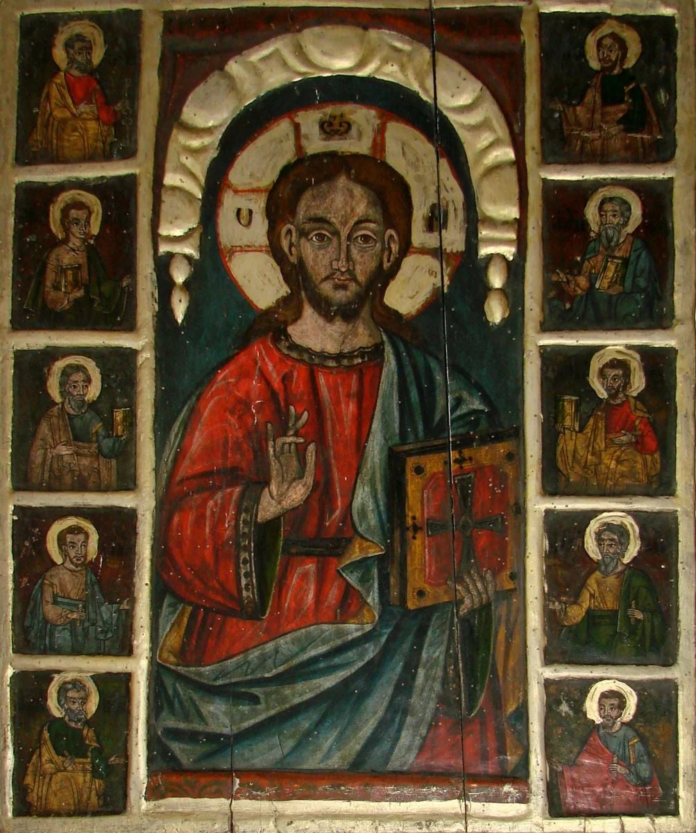 Iisus Hristor Învățător, flancat de apostoli, by Simon din Bălgrad