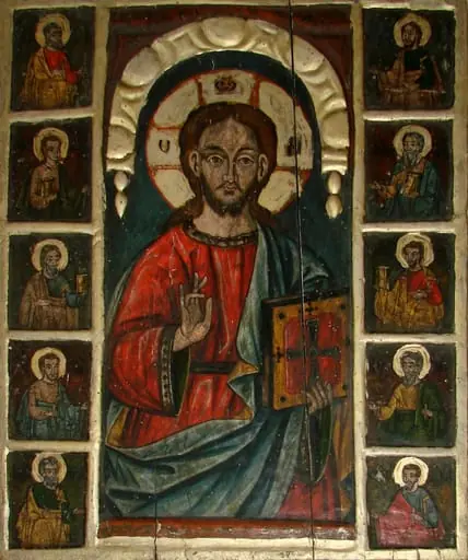 Iisus Hristor Învățător, flancat de apostoli