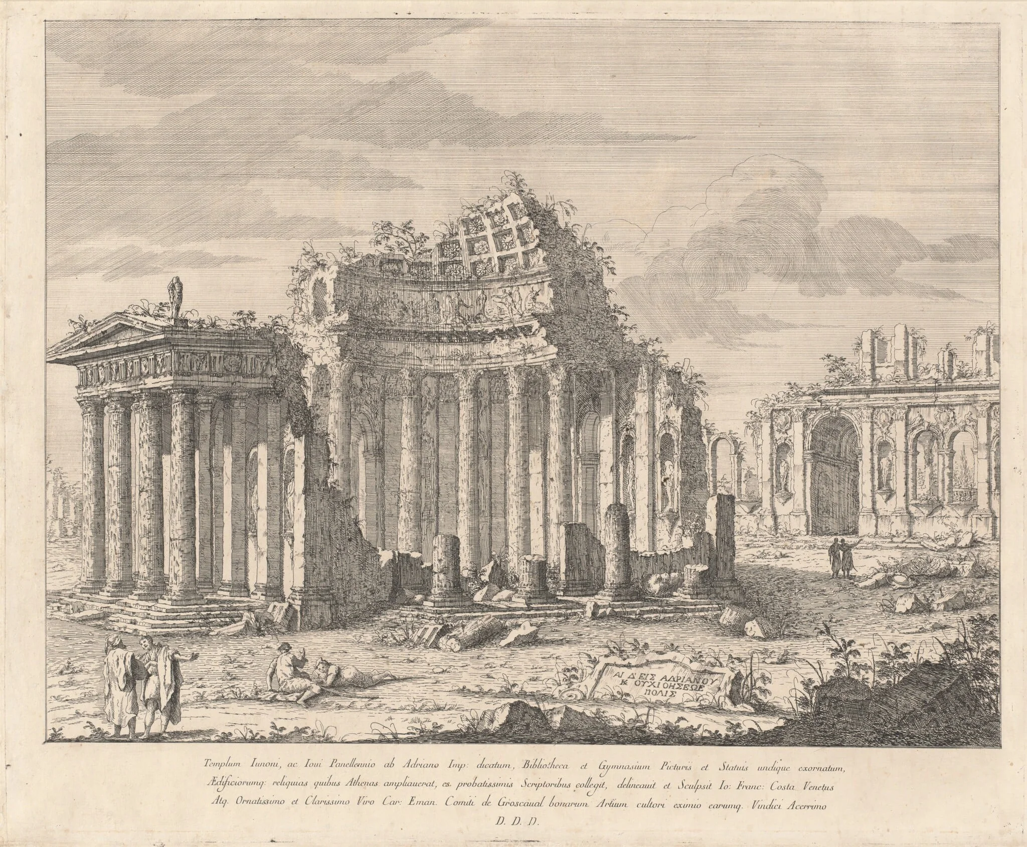 Templum Iunoni, ac Iovi Pavellennio (The Temple of Juno and Jupiter), by Giovanni Francesco Costa, ink, 1748