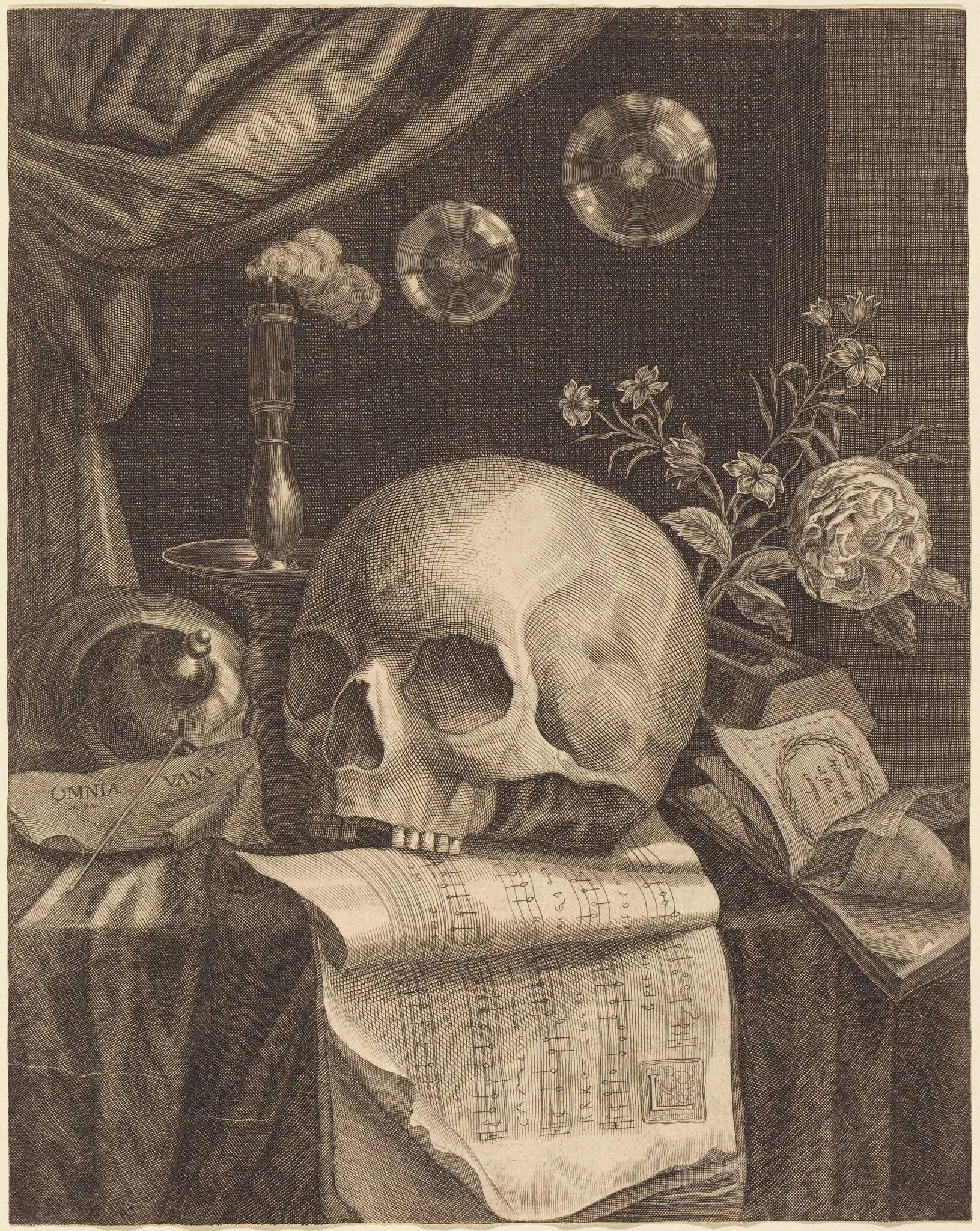 Vanitas, by British 17th Century, ink, 1650