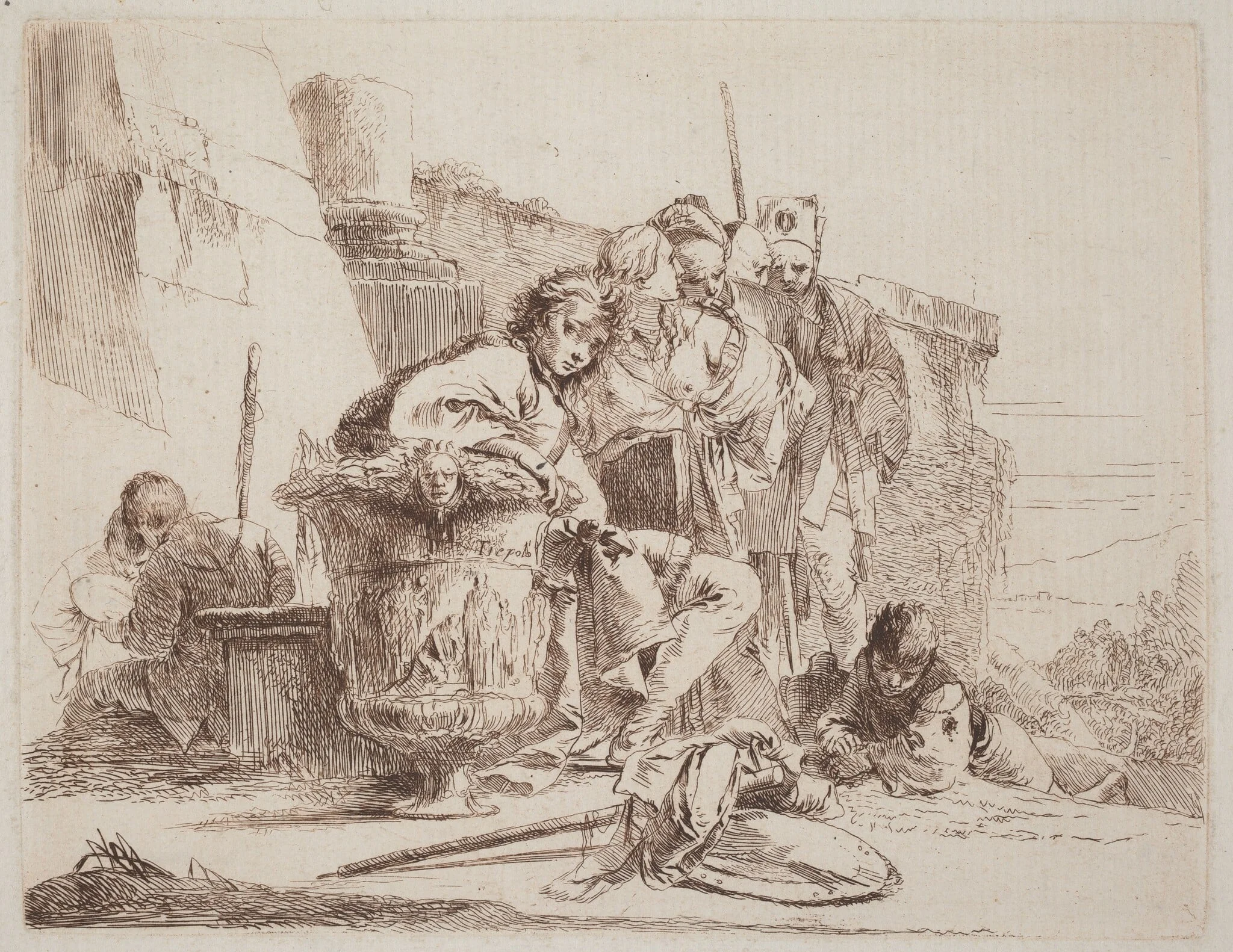Seated Youth Leaning against an Urn, by Giovanni Battista Tiepolo, ink, 1742