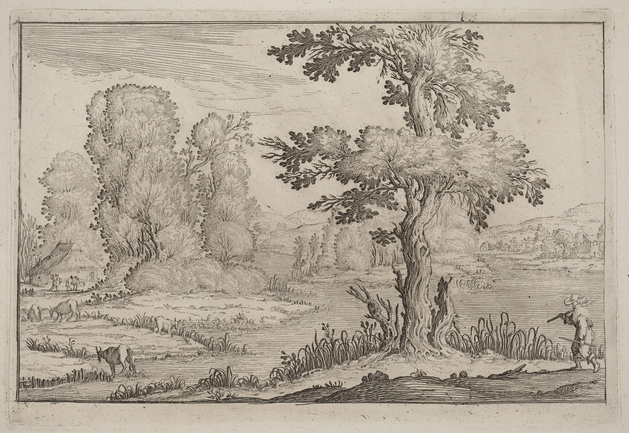 Herdsman and Cows Crossing a River