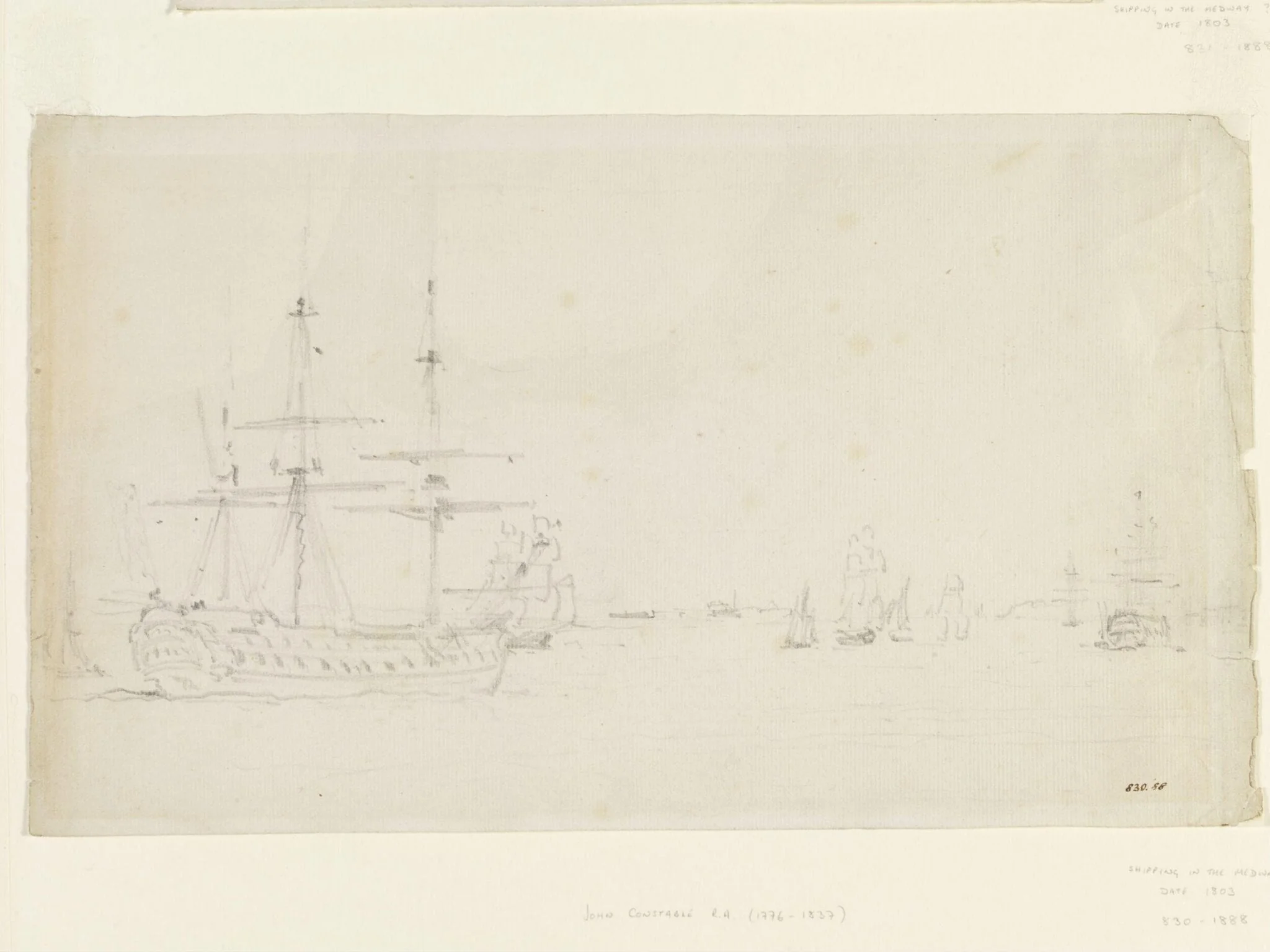 A ship at anchor and other shipping in the Thames, by John Constable, watercolor, 1803