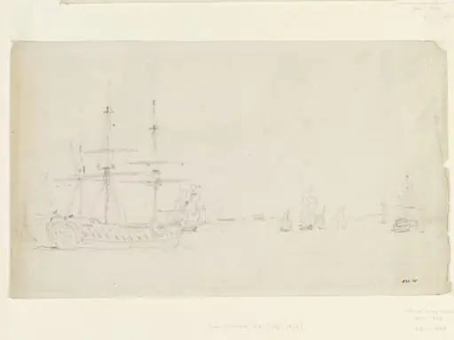 A ship at anchor and other shipping in the Thames