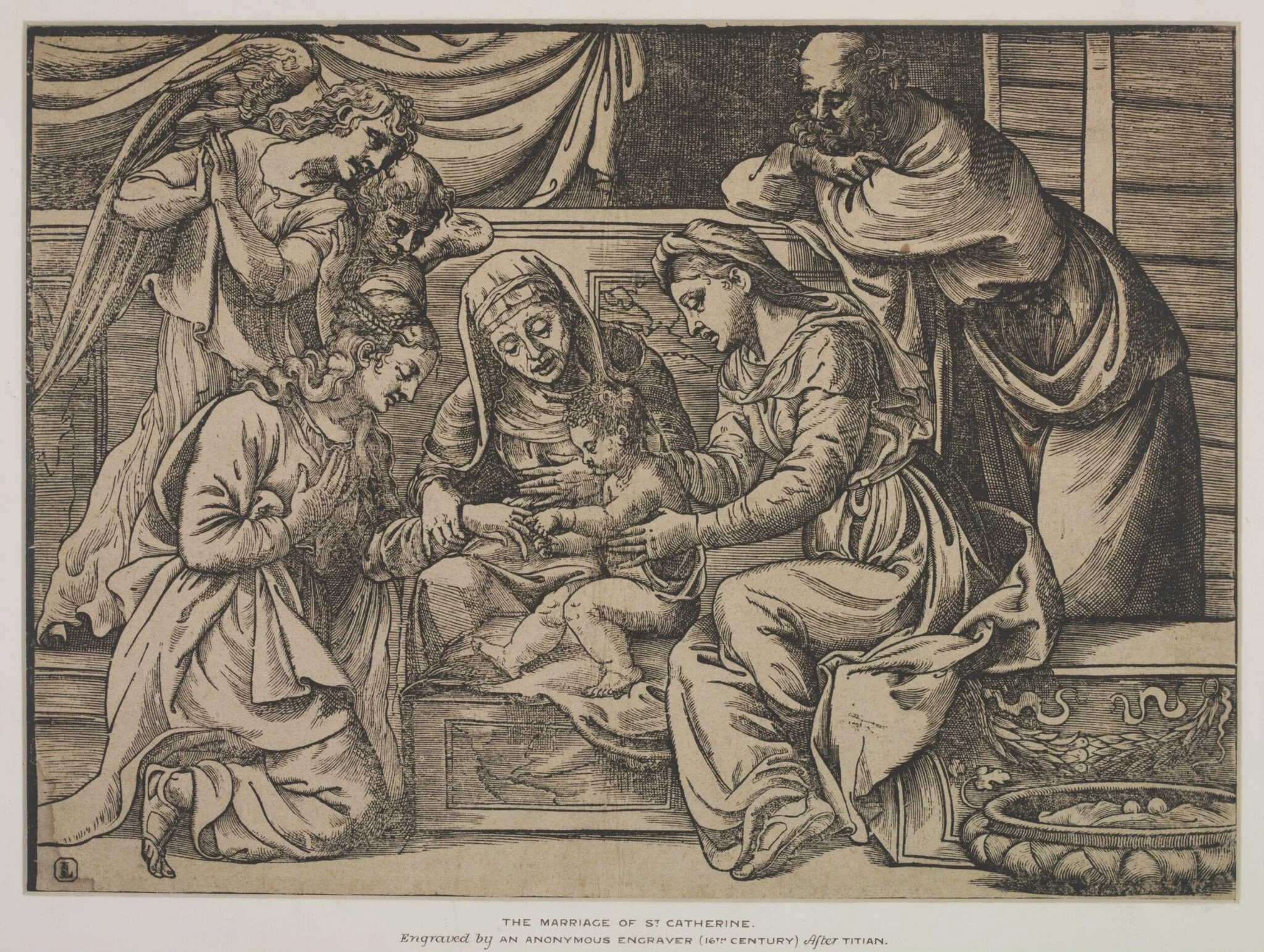 Marriage of St. Catherine, by Unknown, ink, 1550