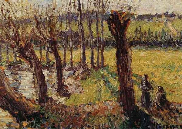 Willows in winter, Eragny, by Camille Pissarro, oil, 1896