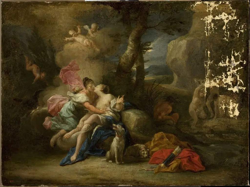 Jove disguised as Diana kisses nymph Callisto