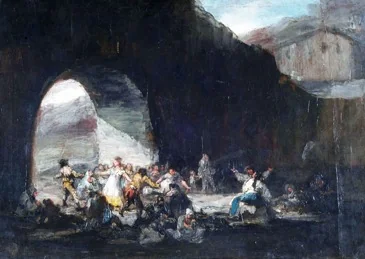 Fiesta popular bajo un puente, by Francisco Goya, oil, 1810