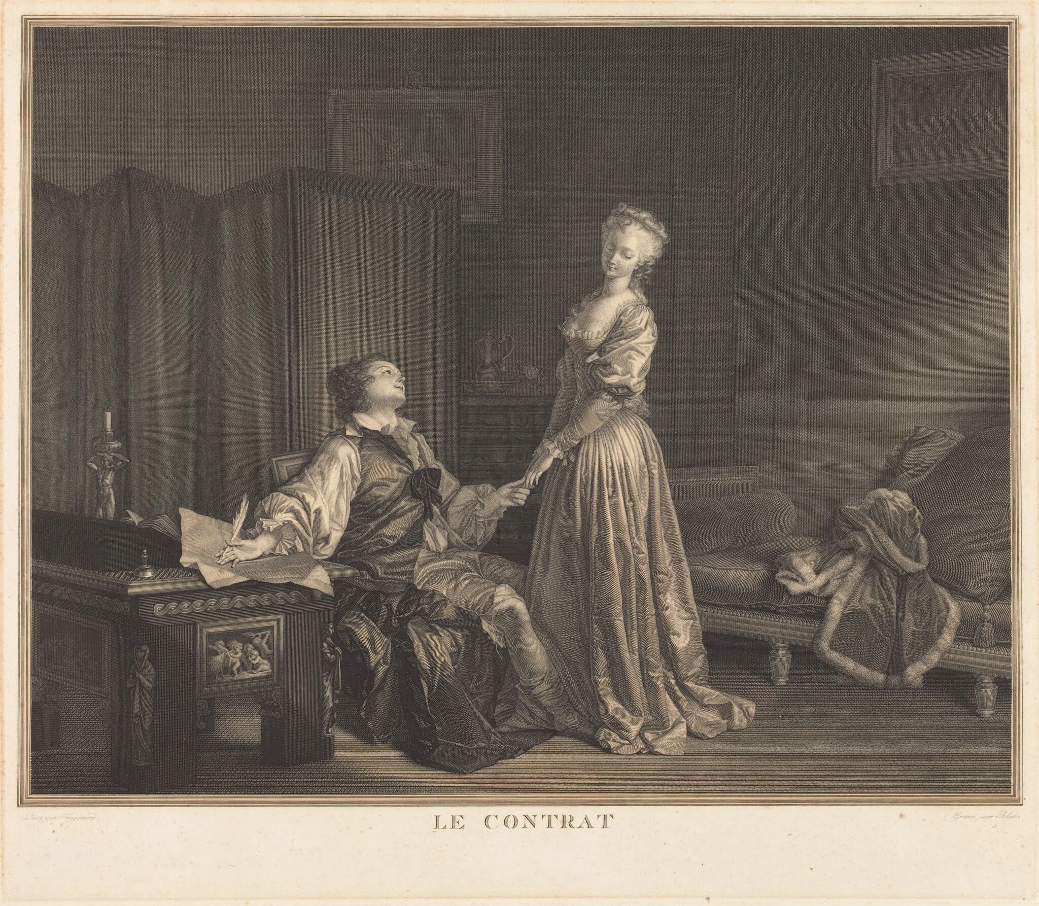 Le Contrat, by Maurice Blot, ink, 1786