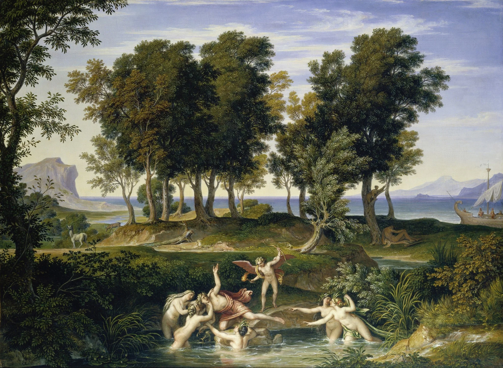 Landscape with the Rape of Hylas, by Joseph Anton Koch, oil, 1832