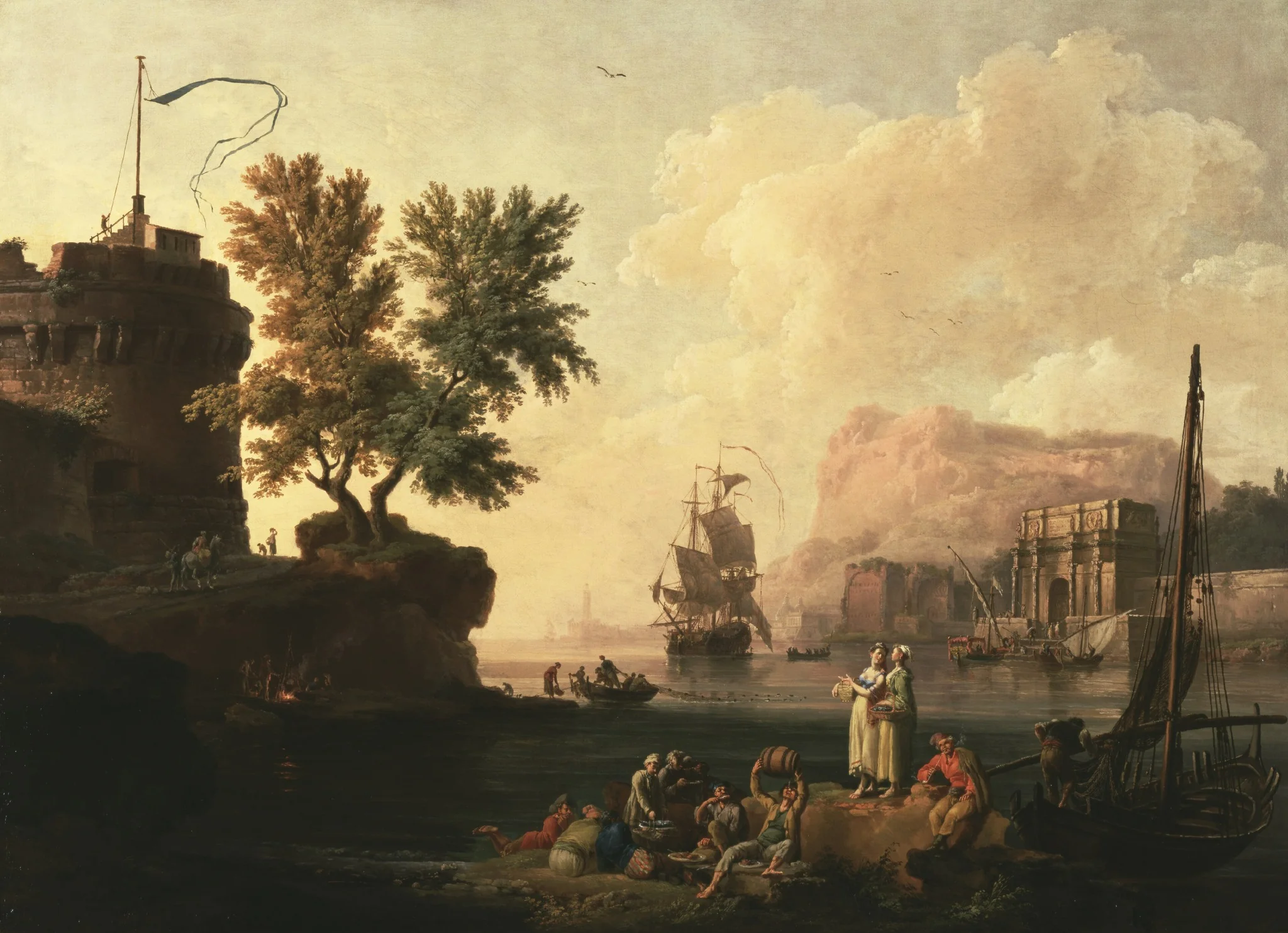 Mediterranean Harbor Scene, by Pierre-Jacques Volaire, oil, 1763