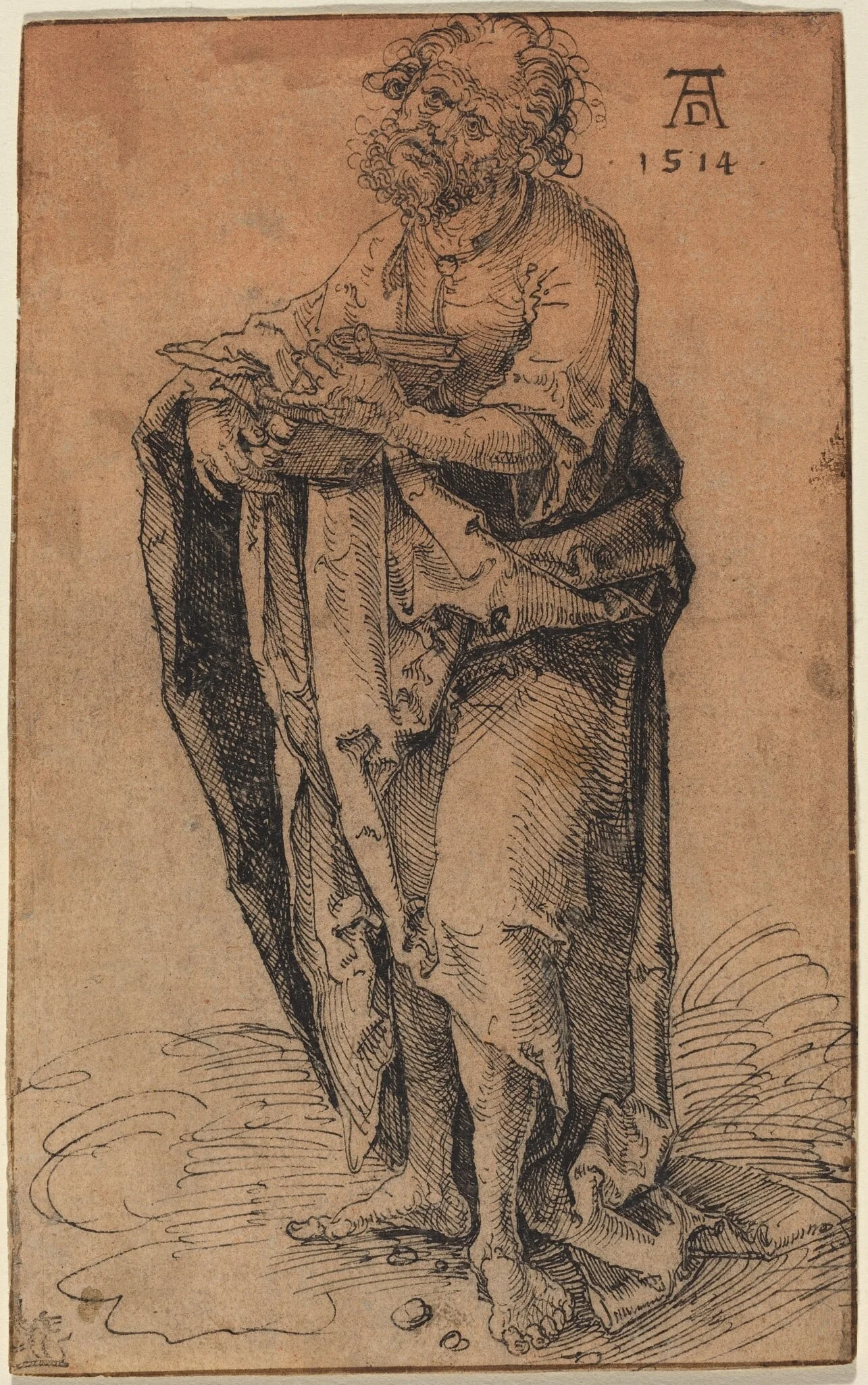 A Standing Apostle Holding a Book, by Hans Süss von Kulmbach, ink, 1510