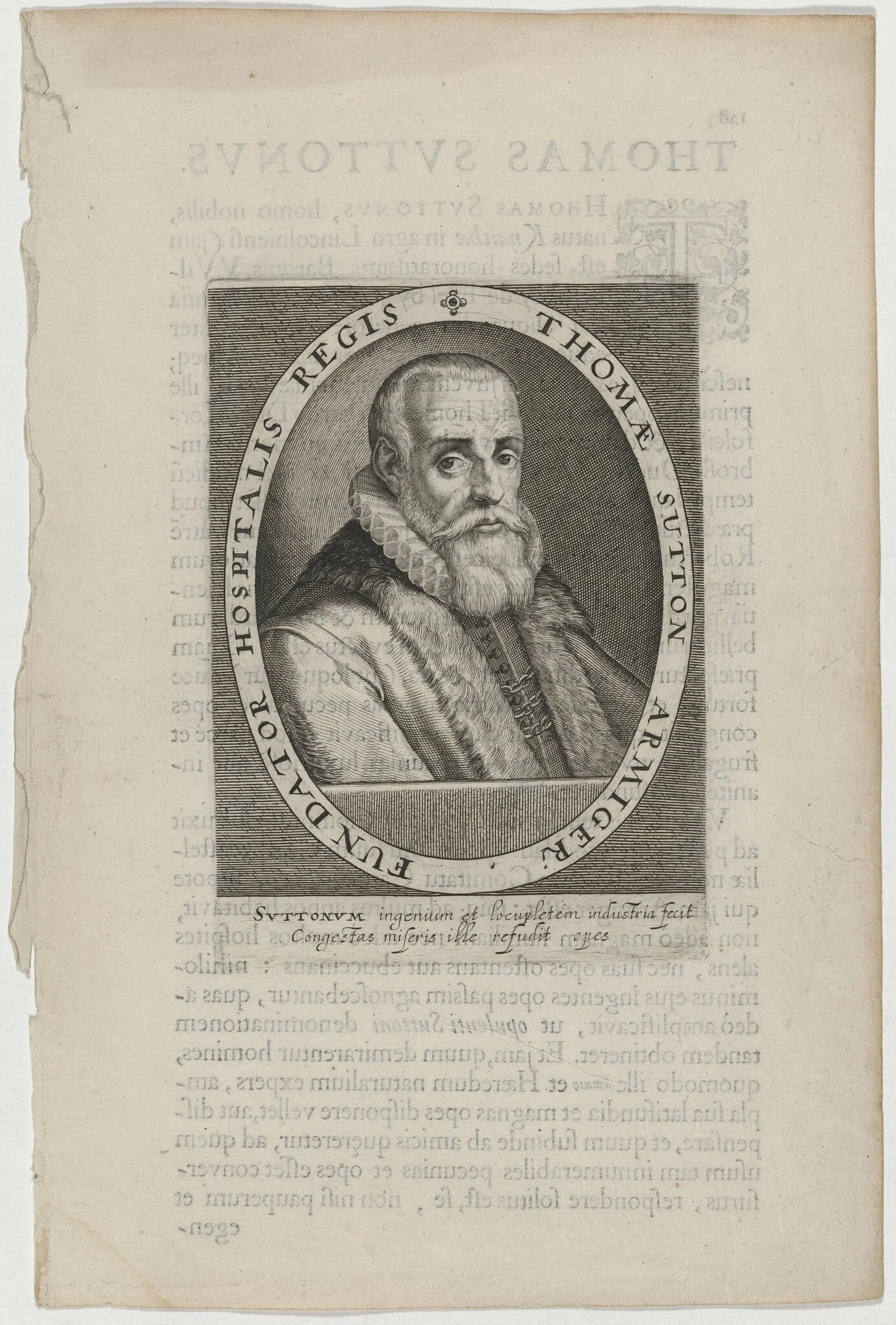 Thomas Sutton, Founder of the Charterhouse, by Willem de Passe, ink, 1620