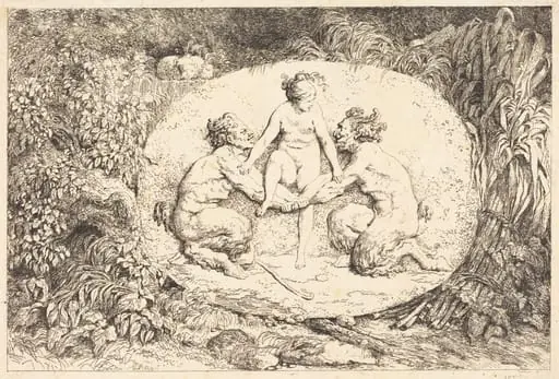 Nymph Supported by Two Satyrs (Nymphe s'asseyant sur les mains de deux satyres)