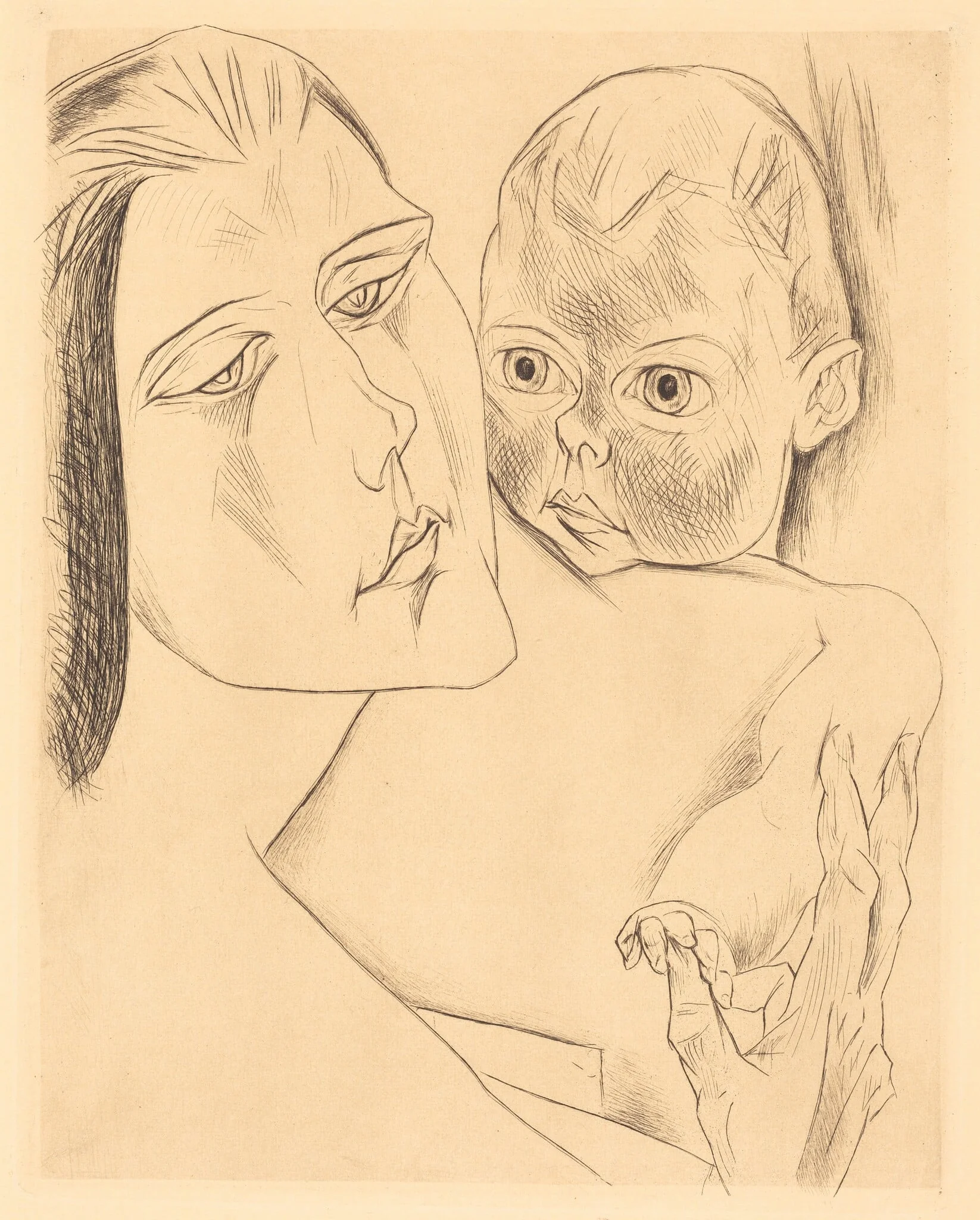 Mother and Child, by Heinrich Nauen, ink, 1919