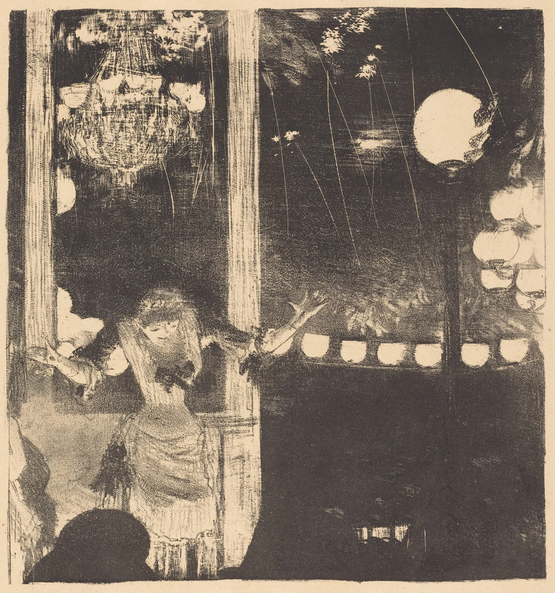Mademoiselle Bécat at the Cafe des Ambassadeurs (Aux Ambassadeurs: Mlle Bécat), by Edgar Degas, ink, 1877