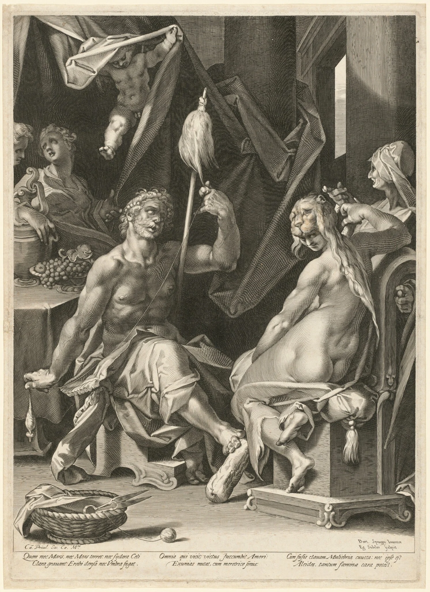 Hercules and Omphale, by Aegidius Sadeler II, ink, 1600