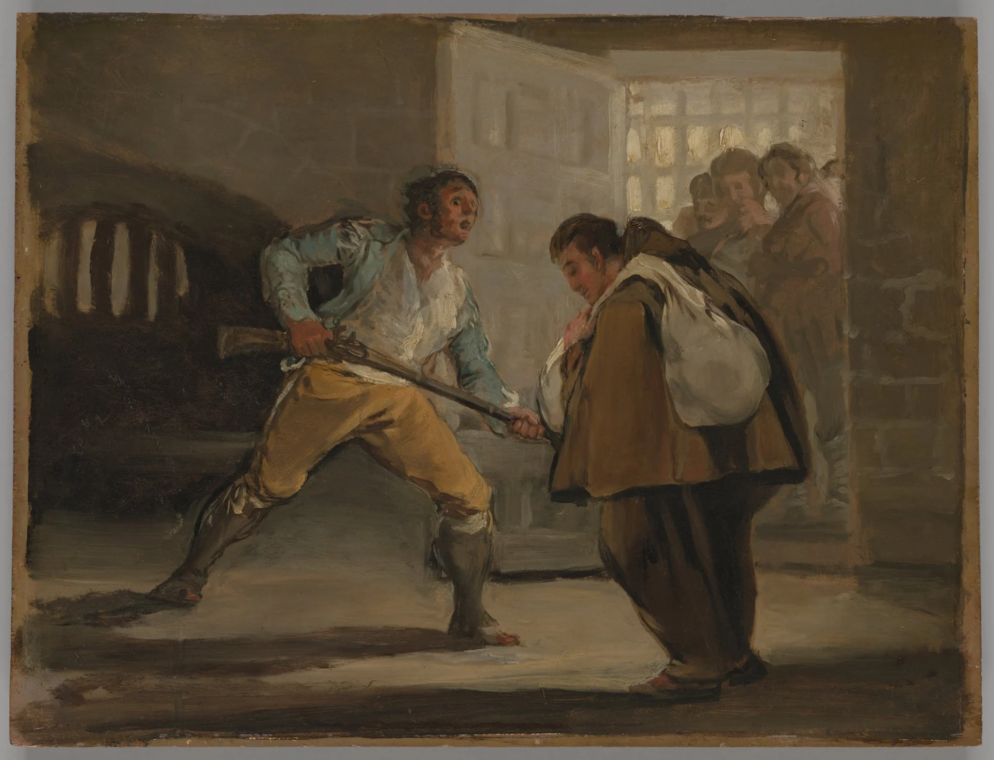 El Maragato Threatens Friar Pedro de Zaldivia with His Gun, by Francisco Goya, oil, 1806